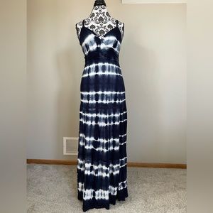 INC white & deep blue maxi dress S